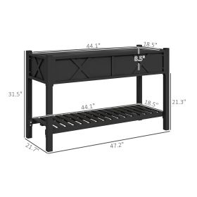 Raised Garden Bed, 47 X 22 X 31.5 In. Elevated Wood Planter Box With Storage Shelf, Drainage Holes, And Liner, Black