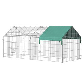 PawHut Outdoor Metal Chicken Coop 87"x41" Rabbit Enclosure with Weather Proof Cover Green