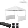 Outsunny 10' x 10' Pop Up Canopy Tent with 2 Half Sidewalls, UV50+ Instant Sun Shelter with Wheeled Carry Bag, White