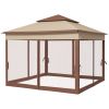 Outsunny Outdoor Patio Pop Up Canopy Gazebo Shelter with Zipper Netting, Carry Bag, 11' x 11', Khaki