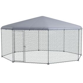 PawHut 17.1 ft x 15.7 ft Large Outdoor Silver Chicken Run with Cover for 19-25 Chickens Walk-In Hen House