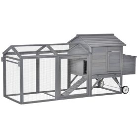 PawHut Chicken Coop 965 Wooden Portable Rabbit Hutch Hen House Poultry Cage with Wheels Outdoor Run Nesting Box Gray
