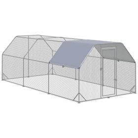 PawHut 18.7'x9.2'x6.4' Large Chicken Coop for 15-18 Chickens, Walk-In Silver Chicken Run Pen Hen House with Roof Backyard Poultry