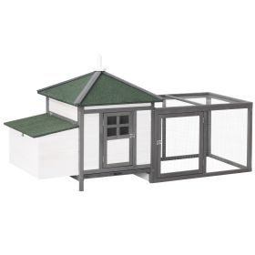 PawHut Wooden Chicken Coop 77 Inch with Weatherproof Roof Nesting Box Enclosed Run Removable Tray Outdoor Backyard Gray