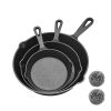 WANGYUANJI Cast Iron Grill Pan Set, 6.3INCH 7.9INCH 9.8INCH, Uncoated Skillet with Handle, Multifunctional for Home Use, Outdoor Camping Grill, Steak