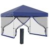 Outsunny 10' x 10' Pop Up Canopy Party Tent with 3-Level Adjustable Height, Easy Move Roller Bag, Blue