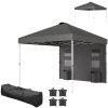 Outsunny 10' x 10' Pop Up Canopy Tent w/ Sidewall, Height Adjustable Instant Sun Shelter w/ Storage Pockets, Dark Gray