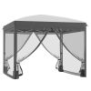 Outsunny 10' x 10' Pop Up Canopy Tent with Netting, Foldable Gazebo Tents for Parties, Height Adjustable, with Wheeled Carry Bag and 4 Sand Bags