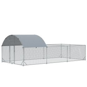 PawHut Large Chicken Coop 18.7ft with Waterproof Cover Walk-in Chicken Run Silver