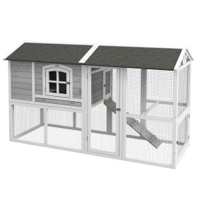 PawHut Wooden Chicken Coop with Run for 3-4 Chickens, Hen House with Nesting Box & Removable Tray, Outdoor Poultry Cage, 77.5" x 32.5" x 46", Gra