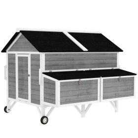 PawHut 59" Wooden Chicken Coop w/ Wheels, Handles, 2 Nesting Boxes, 2 Trays, 4 Perches, Chicken Tractor for 4-6 Chickens, Gray