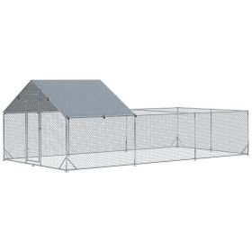 PawHut Metal Chicken Coop Large Chicken Run with Waterproof and Anti-UV Cover, Lockable Door, for Outdoor and Yard, 19.7' x 9.8' x 6.4'
