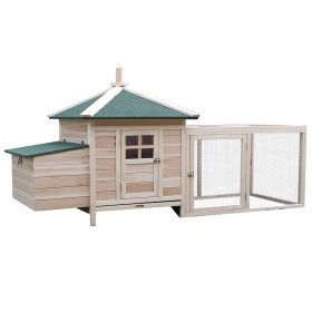 PawHut Wooden Chicken Coop 77 Inch with Nesting Box Cute Hen House Outdoor Removable Tray Ramp Run Natural