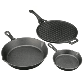 Ozark Trail 4-Piece Cast Iron Skillet Set with Handles and Griddle, Pre-Seasoned, 6", 10.5", 11"