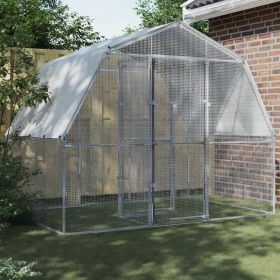 Chicken Cage with Roof and Door Silver Galvanized Steel