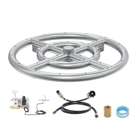 VEVOR Round Drop-in Fire Pit Pan 12 inch, Stainless Steel Fire Pit Burner Kit, Natural & Propane Gas Fire Pan with 92