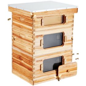 VEVOR Bee Hive 30 Frame Bee Hives Starter Kit, Beeswax Coated Fir Wood, 2 Deep + 1 Medium Bee Boxes Langstroth Beehive Kit