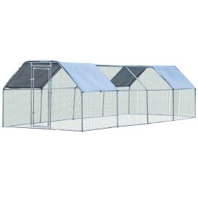 PawHut Large Chicken Coop Metal Chicken Run with Waterproof and Anti-UV Cover, Flat Shaped Walk-in Fence Cage Hen House for Outdoor and Yard Farm