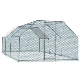 20 x 10 ft Large Metal Chicken Coop, Walk-in Poultry Cage Chicken Hen Run House with Waterproof Cover