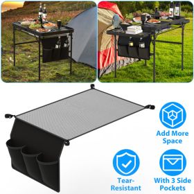 Hanging Storage Net for 35.43x23.62 Camping Table Under Table Folding Net Bag Tear-Resistant with 3 Side Pockets 4 Corner Clips for Camping Hiking Fis