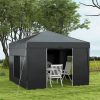 Outsunny 10'x10' Pop Up Canopy with 2 Mesh Windows, Reflective Top, Instant Shelter Gazebo with Adjustable Heights, Black