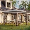 Outsunny 12' x 12' Pop Up Canopy Tent with Netting and Carry Bag, Instant Sun Shelter with 137 sq.ft Shade, Beige and Brown