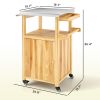 Outsunny Outdoor Grill Cart w/ Stainless Steel Top, Solid Wood Outdoor Kitchen Island w/ Wheels, Integrated Hole, Natural Wood
