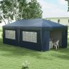 Outsunny Blue Event Shelter Pop Up Canopy Tent 10x19.5ft Sidewalls Adjustable Height Wheeled Bag Convenience