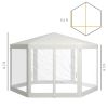 Outsunny 13' x 11' Sun Shelter, Hexagon with Mesh Screen Walls, Cream White for Outdoor Parties