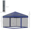 Outsunny 10' x 10' Pop Up Canopy Party Tent with 3-Level Adjustable Height, Easy Move Roller Bag, Blue