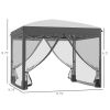 Outsunny 10' x 10' Pop Up Canopy Tent with Netting, Foldable Gazebo Tents for Parties, Height Adjustable, with Wheeled Carry Bag and 4 Sand Bags