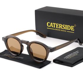 CATERSIDE Round Polarized Sunglasses Men Vintage TR90 Frame High-Quality Sun Glasses for Women Driving Fishing Eyewear UV400 (Lenses Color: C09CA Brown, Frame Color: as photo show)