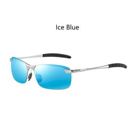 Classic Metal Men Polarized Sunglasses Fashion Driving Fishing Half Frame Retro Sun Glasses Luxury Brand Designer Eyewear UV400 (Lenses Color: 3043(Ice Blue))
