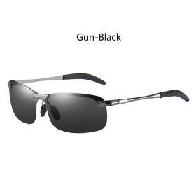 Classic Metal Men Polarized Sunglasses Fashion Driving Fishing Half Frame Retro Sun Glasses Luxury Brand Designer Eyewear UV400 (Lenses Color: 3043(Gun-Black))