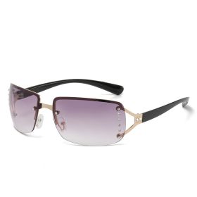 New Sunglasses Luxury Brand Design Fashionable Y2K Women Sun Glasses Camping Cycling Fishing Retro Frameless Uv400 Men Sunnies (Lenses Color: Light purple)