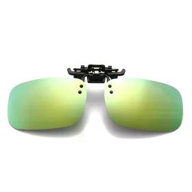 Polarized Clip Sunglasses Myopia Glasses Clip Driver Fishing Outdoor Cycling Night Vision Myopia Clip-on Sun Shading Eyeglasses (Lenses Color: Yellow Green, Frame Color: M Size)