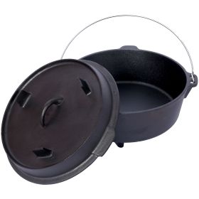pre-Seasoned Cast Iron Dutch Oven With Skillet Lid, Outdoor Camping Deep Pot for Camping Fireplace Cooking BBQ Baking Campfire, Leg Base, 12 Quart (Color: AS PIC)